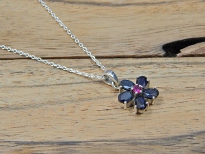 Natural Sapphire & Ruby Necklace 925 Sterling Silver Wedding Anniversary Gift