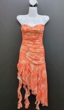 Shein Soleia Floral Print Mesh Ruched Halter Style Women Dress XXS Orange