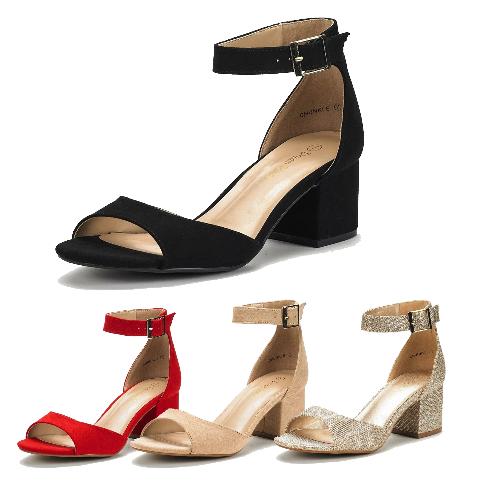 Women Low Block Chunky Pumps Shoes Open Toe Dress Heel Sandals Shoes