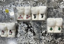 Vintage Infant Christmas Socks Santa, Snowman, Xmas Tree, And Stocking