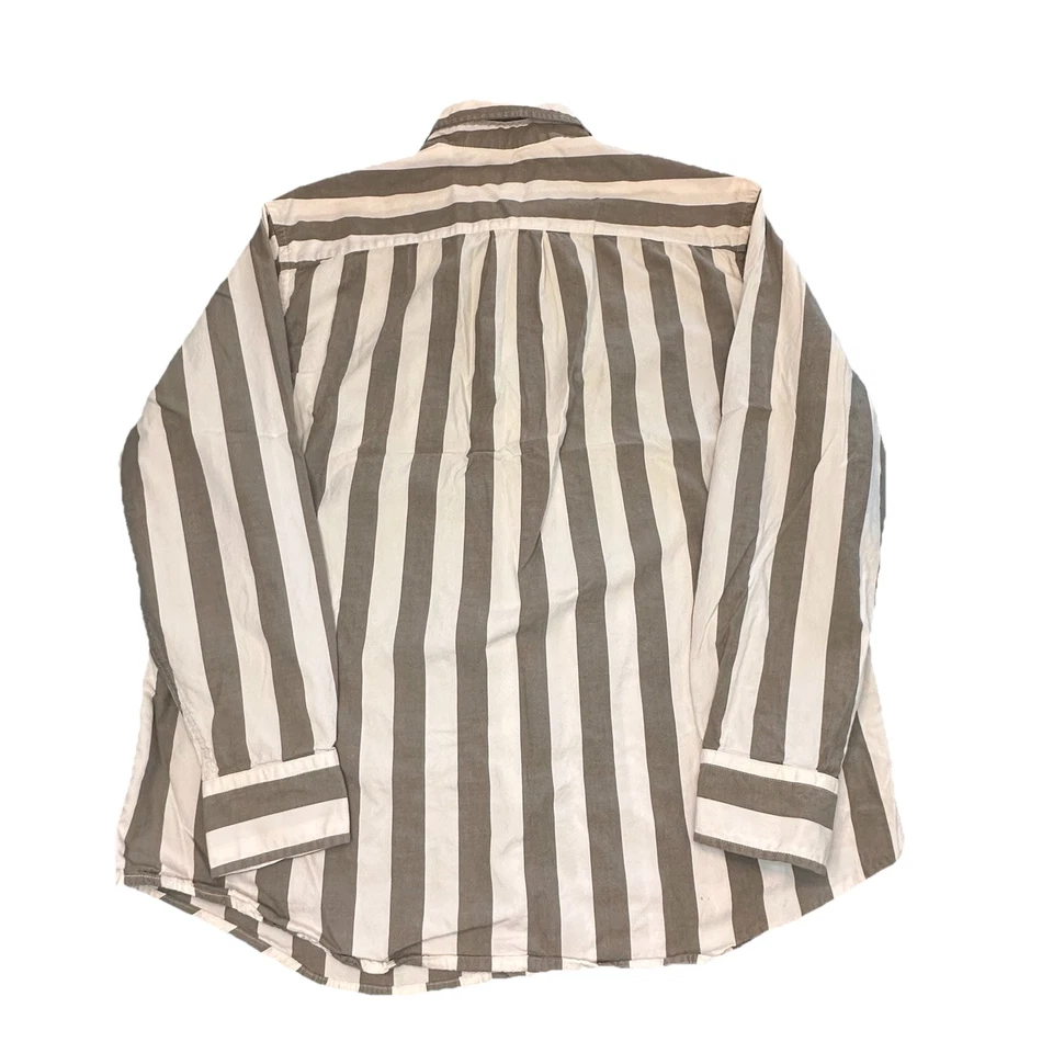 J Peterman Men's Large Classic Button Shirt Long Sleeve Brown Off White - Image 2 of 4