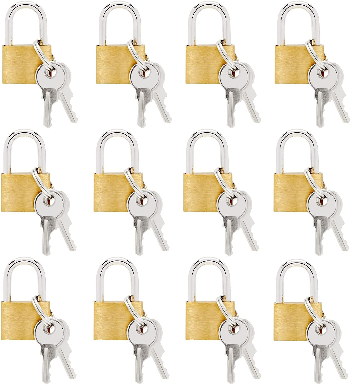 Locks With Keys - 12-pack, 0.7 X 1.2 X 0.25 In, Gold & Silve
