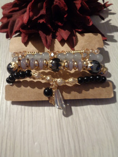 Flexibles Armband Set grau schwarz gold