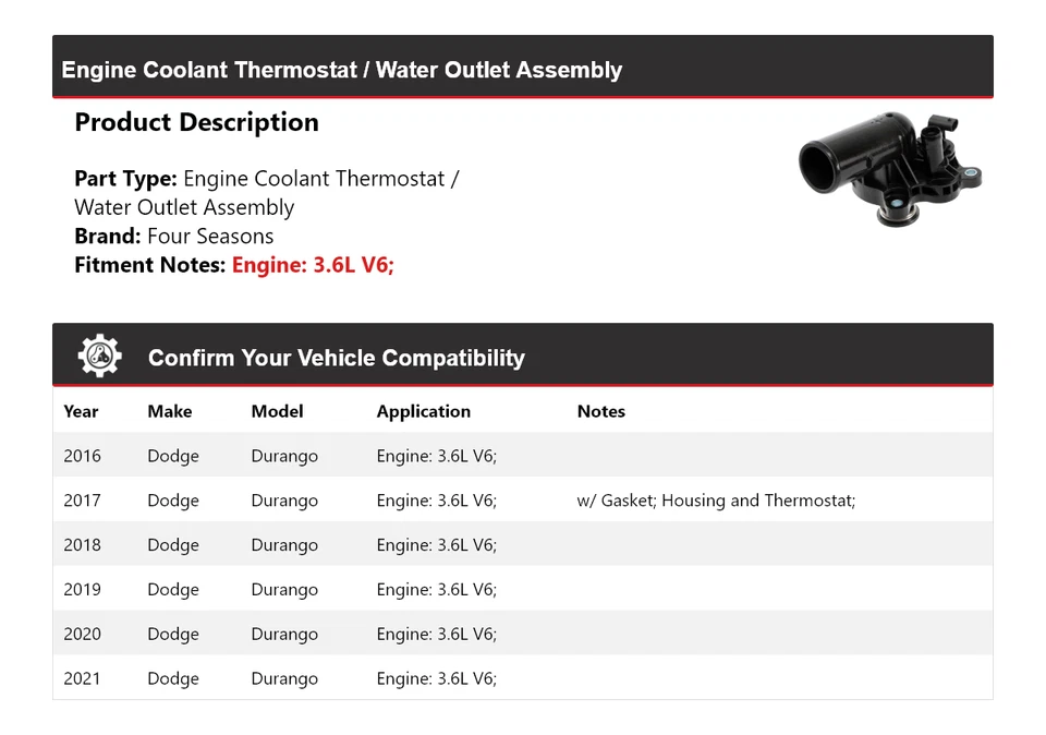 Termostato de refrigerante de motor Dodge Durango 16-21/conjunto de salida de agua 4 estaciones Foto 2 de 4