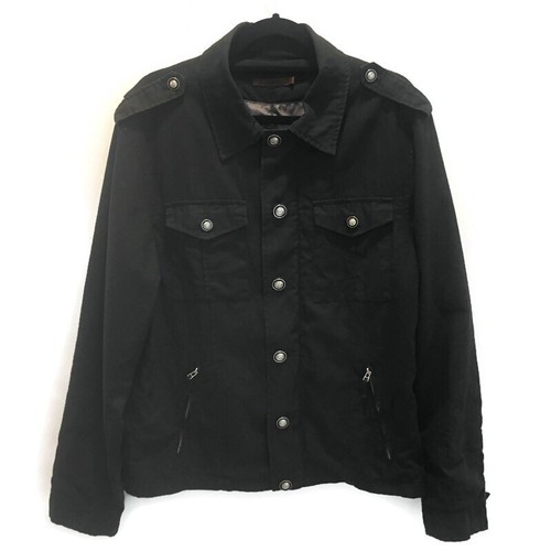 Barkers Mens Jacket Coat Linen Blend Zip Buttons Pockets Shoulder Tab Black Sz M
