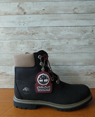 TIMBERLAND WOMEN'S PREMIUM 6-INCH WP BOOTS. BLACK NUBUCK SZ 9.5