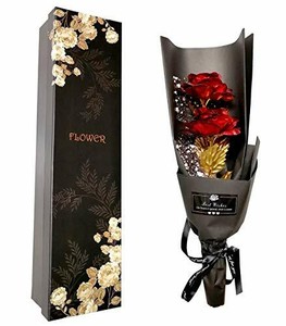 Bouquet Fleurs Rose Plaqué Or Bouquet de Roses artificielles Feuille d'or ave...