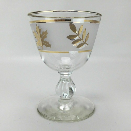 Libbey Cordial Cocktail Glas Sherbet Gold Laub Blatt matt gestielt Vintage - Bild 3 von 3
