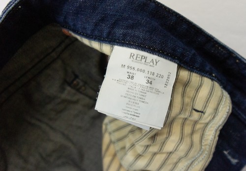 Replay Jeans Mens 38x34 Blue Denim Pants Billstrong Straight Leg Button Fly - Picture 9 of 18
