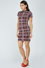 BNWT SIZE 12 Textured Plaid Bodycon Dress BLACK RED