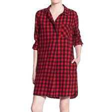 Madewell Women's Plaid Red Flannel Shirt Dress SZ XS Popover