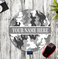 GRAY CAMO PERSONALIZED W/ YOUR NAME 8" ROUND PC DESK MAT MOUSE PAD OFFICE GIFT