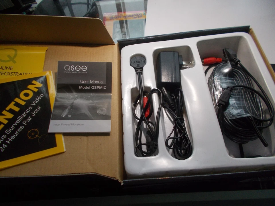 Micrófono alimentado interior Qsee modelo QSPMIC sin usar en caja, alcance de 30 pies Foto 3 de 4