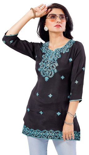 Kurtis Viskose Mischung schwarz Damen indische Kurti Tunika Kurta Shirt Kleid RJ42BK - Bild 2 von 8