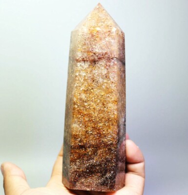 1.4lb Natural Golden Strawberry Quartz Crystal Stone Wand Point Mineral Specimen