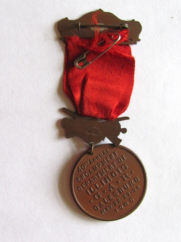 1906 GAR REUNION MEDAL DEPT ILLINOIS CIVIL WAR VETERAN REPRESENTATIVE GALESBURG - Picture 4 of 5