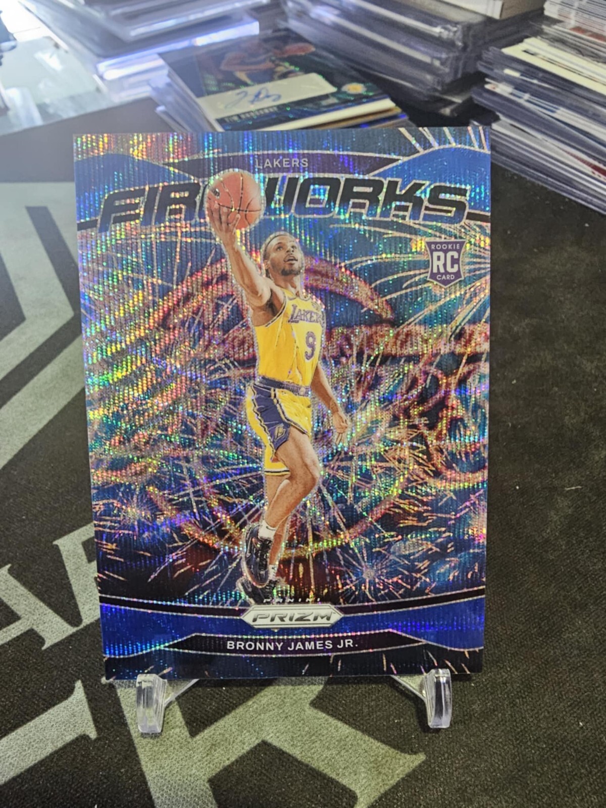 2024-25 Panini Prizm Bronny James Jr. Fireworks #14 Blue Wave Prizm 007/175 RC!