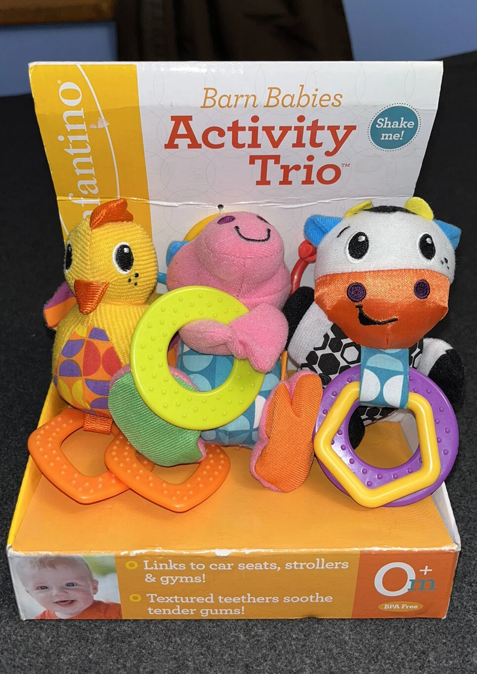 Infantino BARN BABIES Activity Trio - Crinkling Jingling Teethers - New Set 3