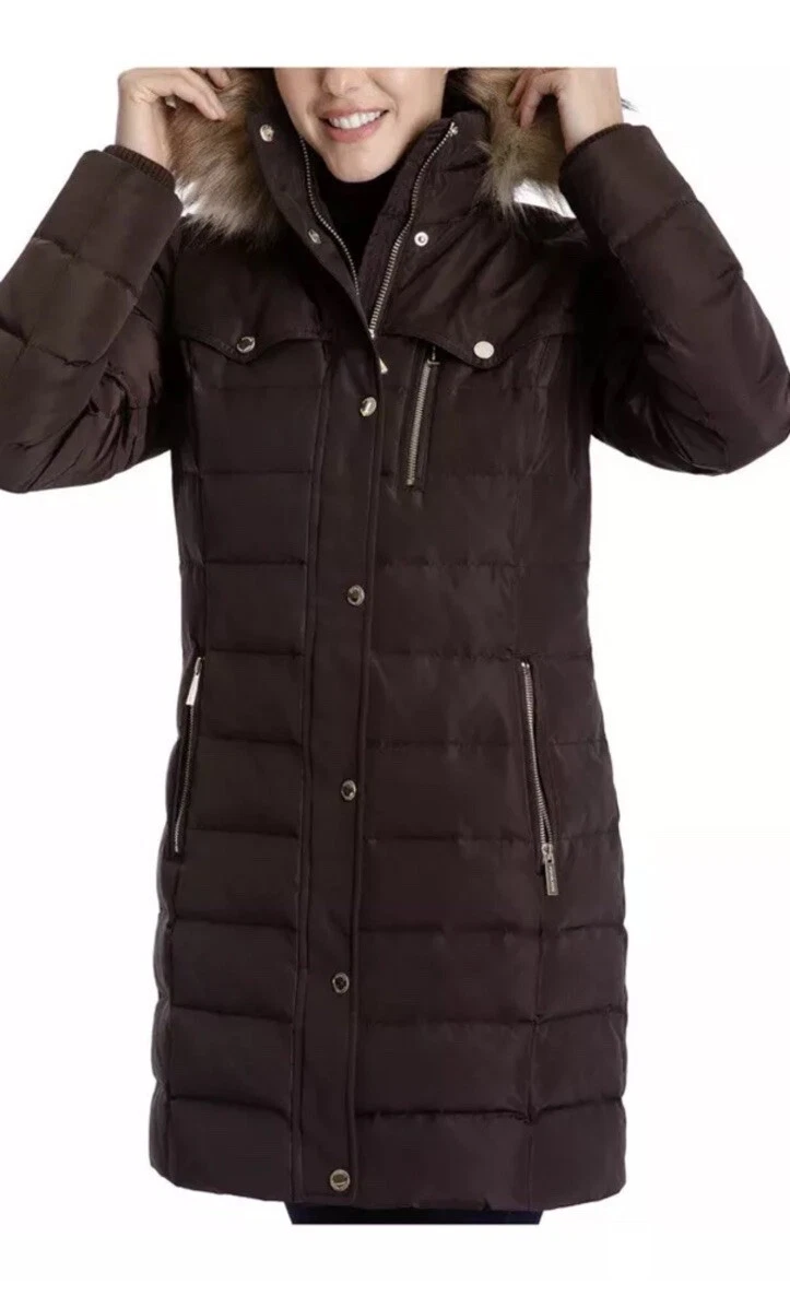 Michael Michael Kors cappotto donna imbottito con cappuccio marrone cioccolato 3 4 piumino XXL