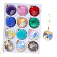 12 Pcs Crystal Glass Christmas Balls Ornaments, 1.18 Mini Round Multi Color