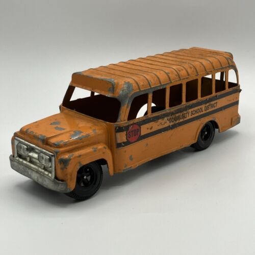 RARO scuolabus vintage Hubley Mighty Metal arancione pressofuso con griglia nichelata USA - Foto 3 di 3