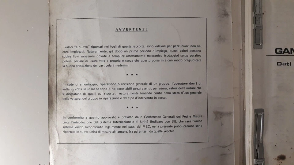 Manuale Lancia Gamma pubblicazione dei Dati Tecnici per le riparazioni  1976 - Immagine 4 di 4