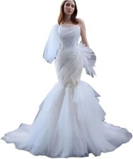 GREOENEL Amor Gorgeous Princess Wedding Dress Sequins Mermaid Spaghetti Straps