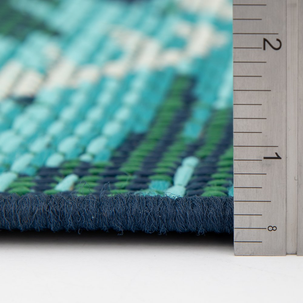 Area Rug Tropical Palm Navy Indoor Outdoor Fade Weather Resistant 6'6 ...