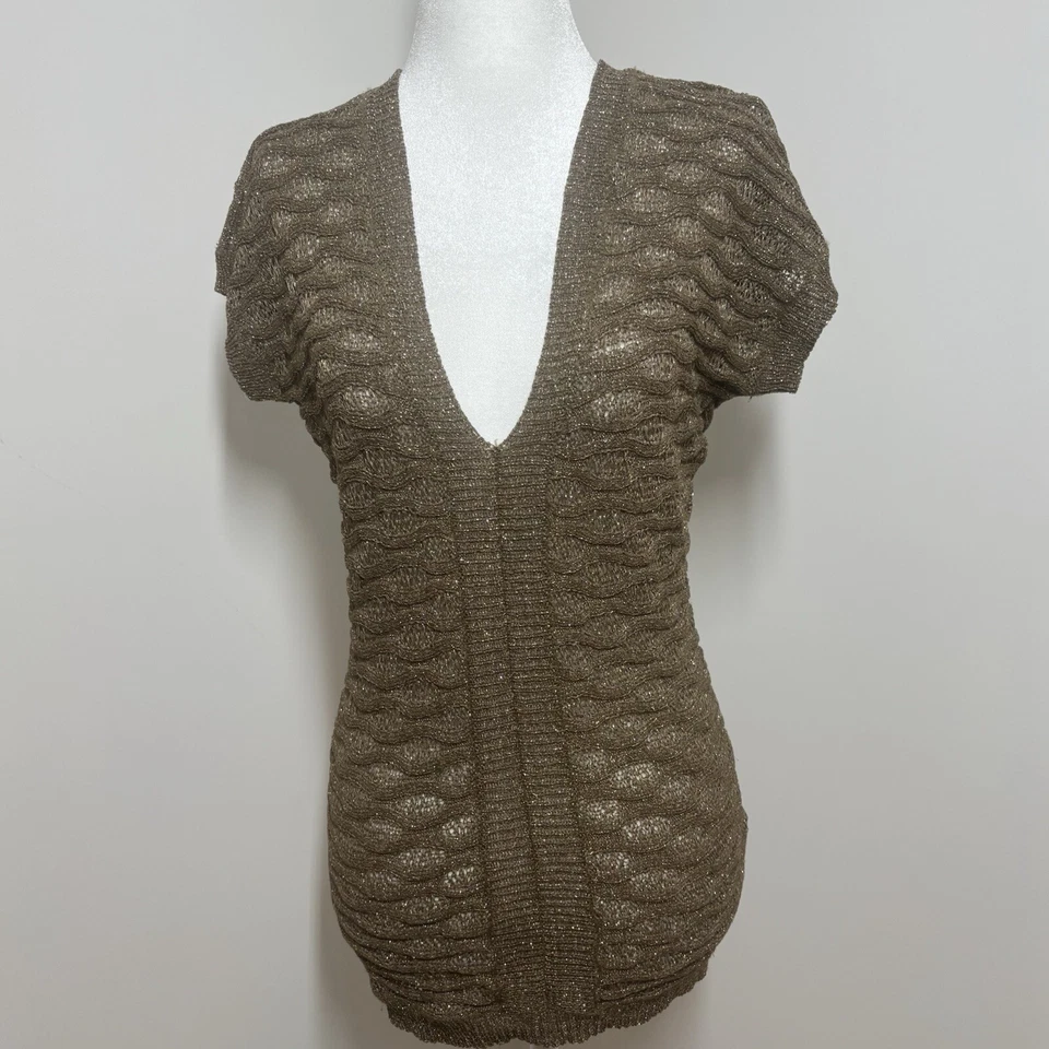 Top túnica tejido metálico Sean John cuello en V mangas cortas para mujer M’s Foto 3 de 4