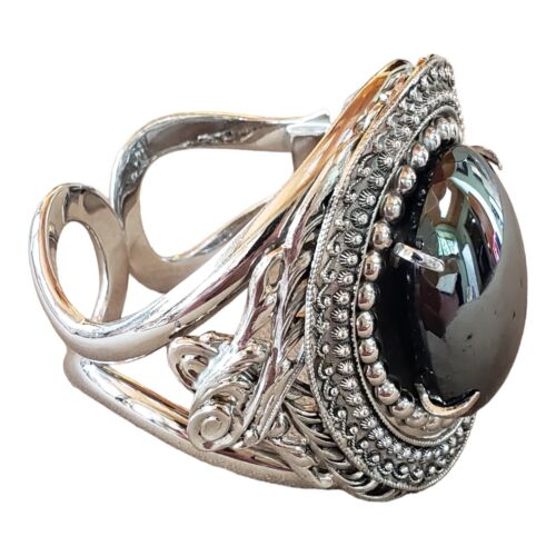 Bracciale Polsino Vintage Whiting e Davis Ematite Ornato Argento Tono Grande Firmato - Foto 2 di 12