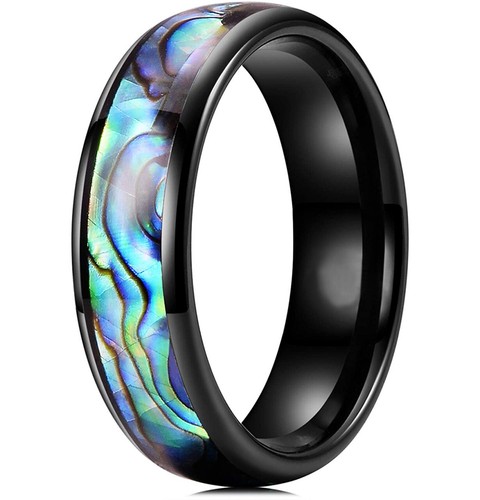 Alianza de boda eBay para hombre y mujer 6 mm abovedada negra tungsteno abulón - Imagen 3 de 4