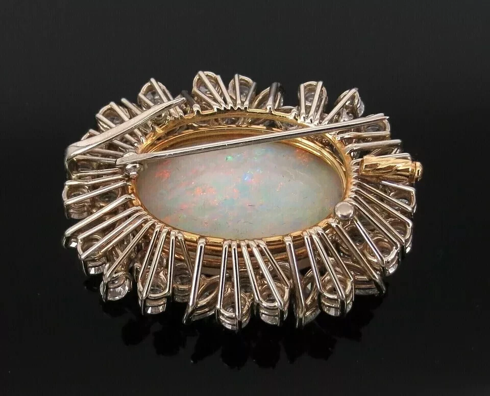 Broche prendedor vintage de ópalo de fuego simulado corte ovalado de 2,70 quilates enchapado en oro amarillo de 14 k Foto 4 de 4