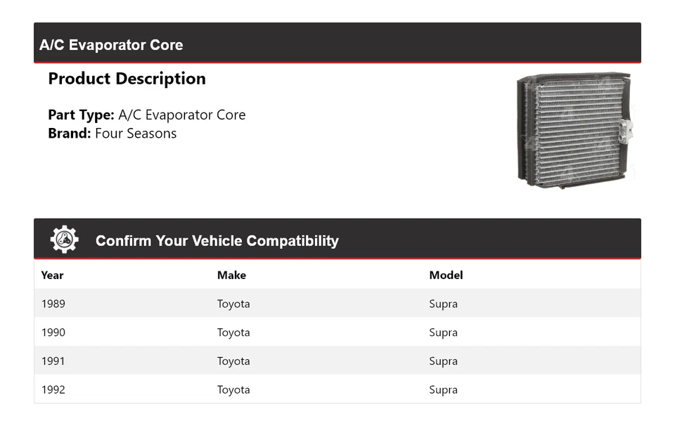 For 1989-1992 Toyota Supra A/C Evaporator Core 4 Seasons 1990 1991 - Image 2 of 4