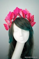 Pink White Butterfly Headband Fascinator Melbourne Cup Race Derby Wedding Guest