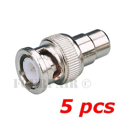 5 Pack Lot BNC Male Plug to RCA Female Jack Coax Cable Video Adapter Connector