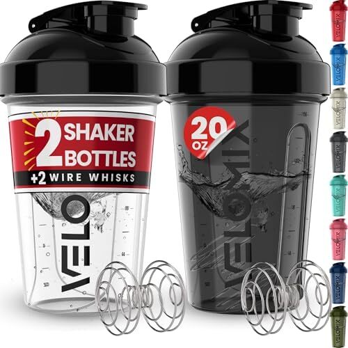 -2 Pack- 20 oz Protein Shaker Bottles for Protein Mixes - 2x Wire Whisk | Leak P