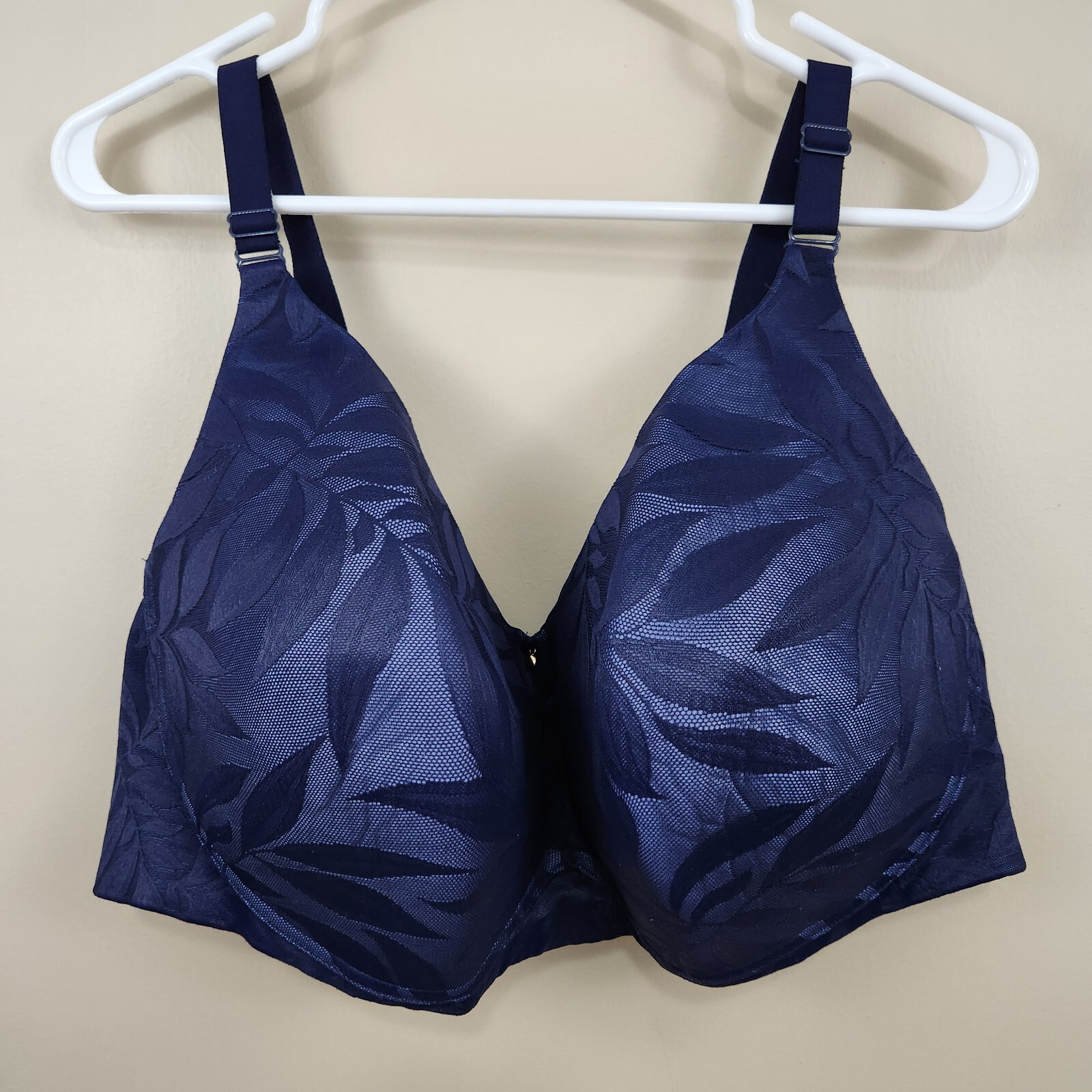 CACIQUE Bra Lightly Lined No-Wire SZ 44G Purple Navy Blue Leafy Pattern Lace