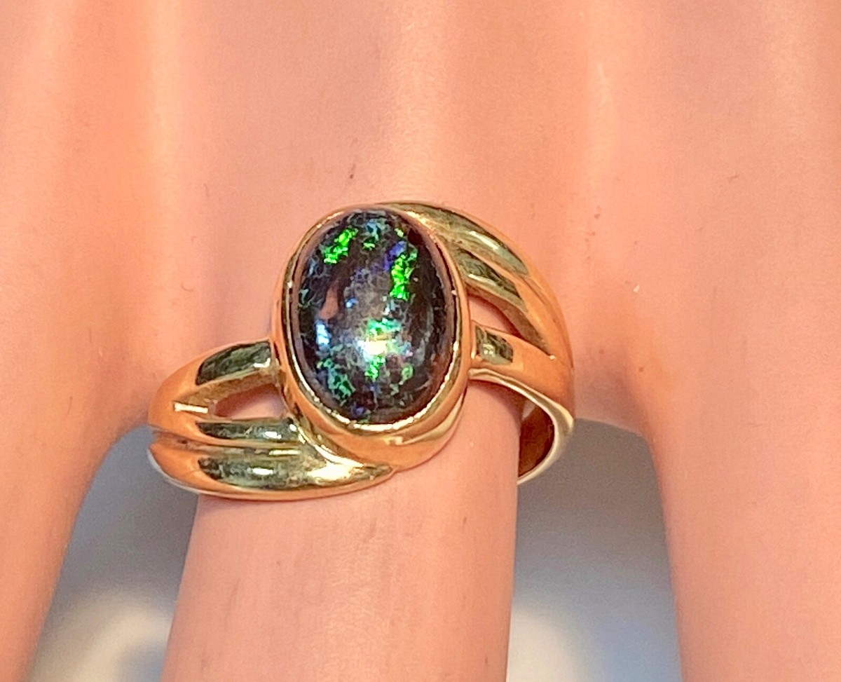 Bague En Or 18 Carats Avec Opale Synthétique - Taille 54, 5.20 G - Occasion Bon état