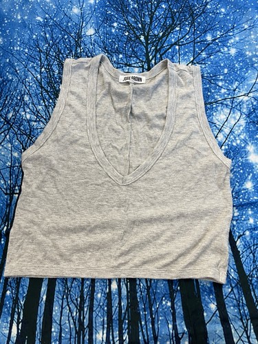 Joah Brown | Plunge Tank Gray Ribbed Scoop Neck Tank Top Crop OS H07