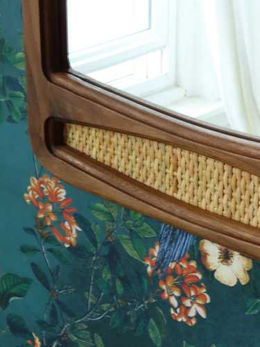 Walnut Mirror With Caning Accents - Mid Century Style - Picture 4 of 7