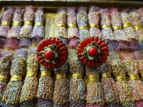 Edwardianische Markasiten Ohrringe fein antik Walzgold gepresst rotes Glas Emaille - Bild 1 von 6