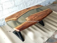 Clear Epoxy Resin Dining Table, Handmade Furniture, Epoxy Wooden Table Home Deco