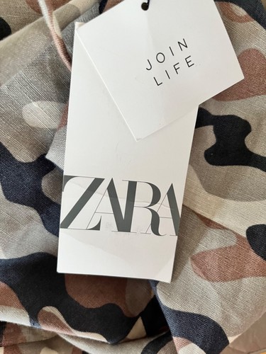 Size S 34” Zara khaki brown camouflage linen/cotton strappy mini dress NWT - Picture 7 of 9