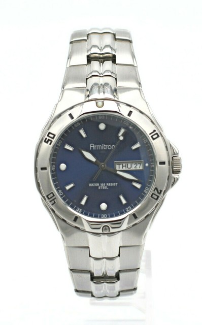Mens Armitron 20/4910SV 6P29 Blue Dial Watch Silver Band Wrist Water Resistant | eBay