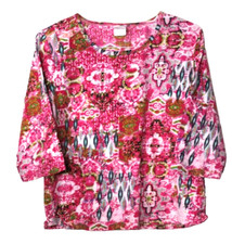 AMERICAN SWEETHEART TEE SHIRT ladies size M pink green aqua print 3/4 sleeve