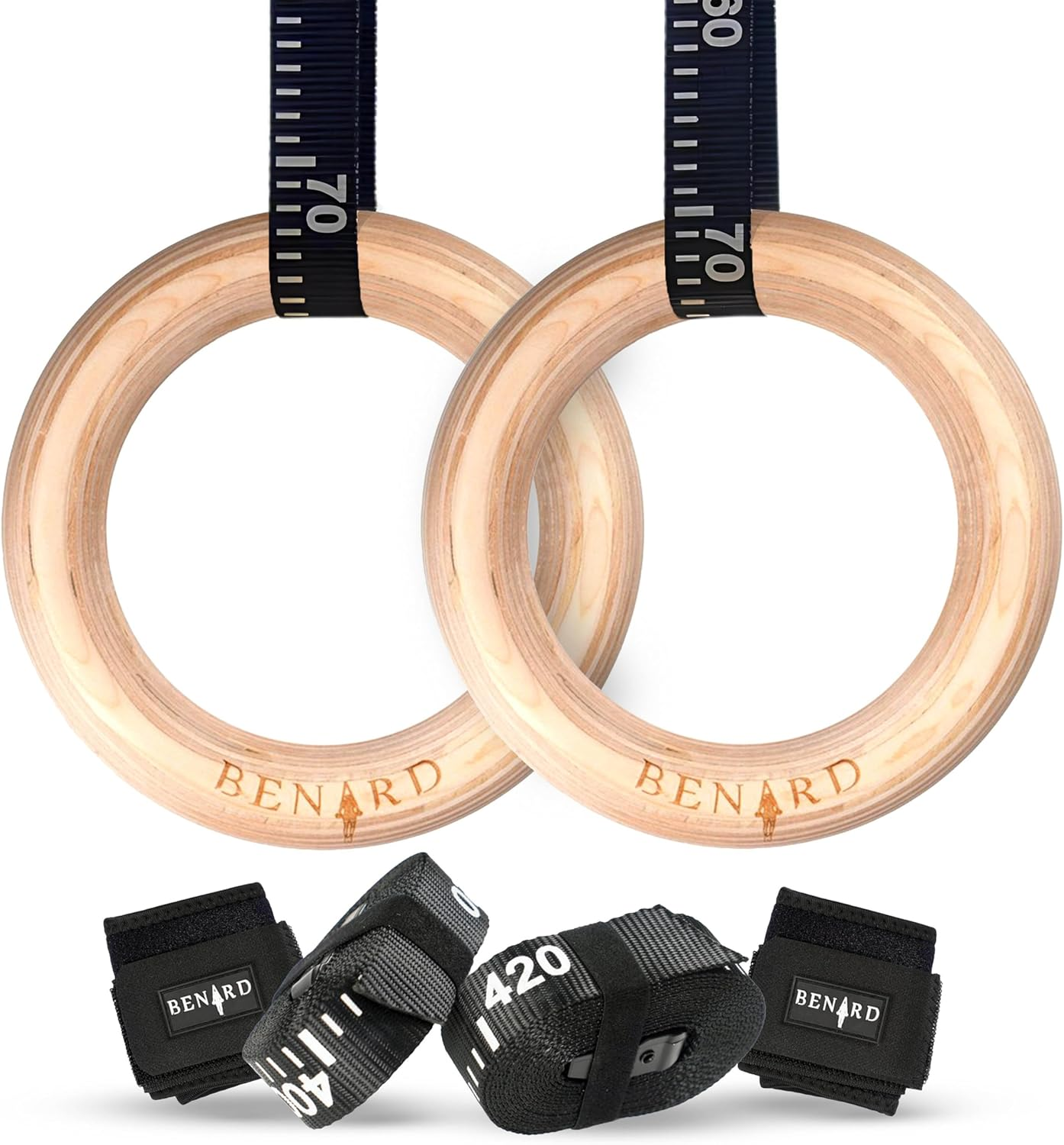 Wooden Gymnastic Rings with Adjustable Numbered Straps - Fitness Rings for Calis
