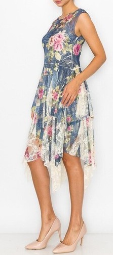 nwt ORIGAMI all LACE lined BOHEMIAN WESTERN Dress S-3X DENIM FLOWER Shabby chic - 第 1/3 張圖片