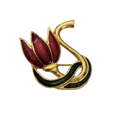 SFJ Gold Tone Red Green Enamel Tulip Brooch Pin Signed, E615 | eBay
