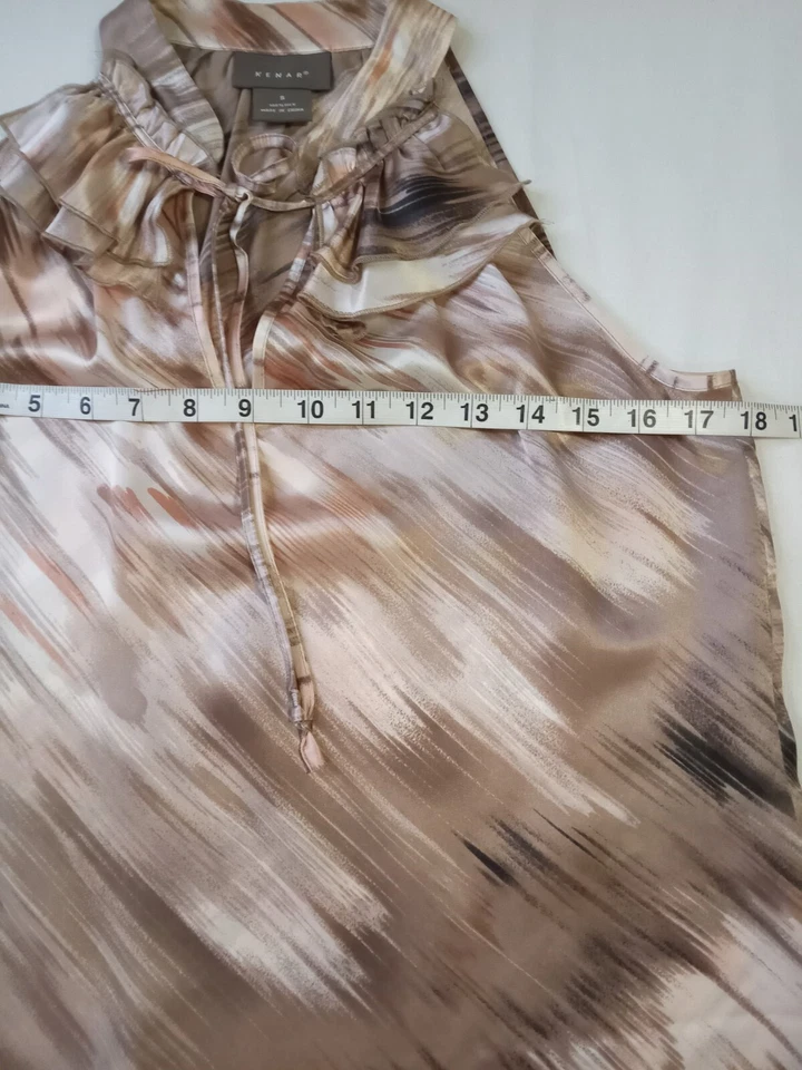 KENAR Women's Small Halter Tank Top Blouse 100% Silk Sleeveless Brown Ruffles - Image 4 of 4