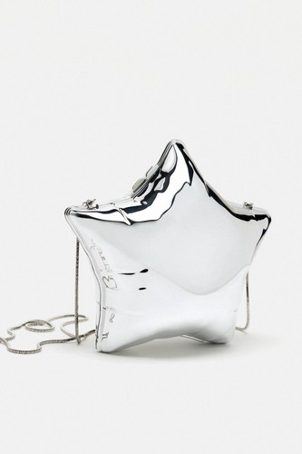 New Star Shaped Minaudiere Mini Chain Shoulder Bag Silver Metallic Casual Bag - Picture 11 of 14